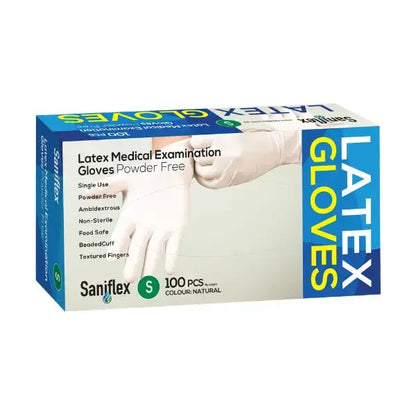 Saniflex | Latex Disposable Gloves | Natural and Powder Free | Crystalwhite Cleaning Supplies Melbourne.