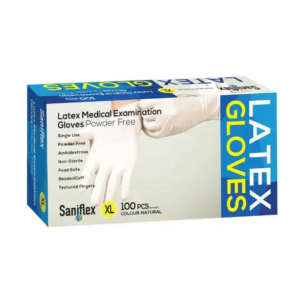 Saniflex | Latex Disposable Gloves | Natural and Powder Free | Crystalwhite Cleaning Supplies Melbourne.