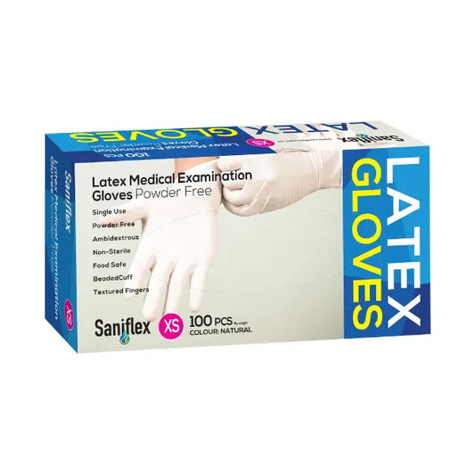 Saniflex | Latex Disposable Gloves | Natural and Powder Free | Crystalwhite Cleaning Supplies Melbourne.