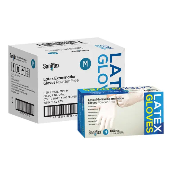 Saniflex | Latex Disposable Gloves | Natural and Powder Free | Crystalwhite Cleaning Supplies Melbourne.
