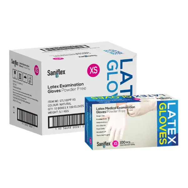 Saniflex | Latex Disposable Gloves | Natural and Powder Free | Crystalwhite Cleaning Supplies Melbourne.