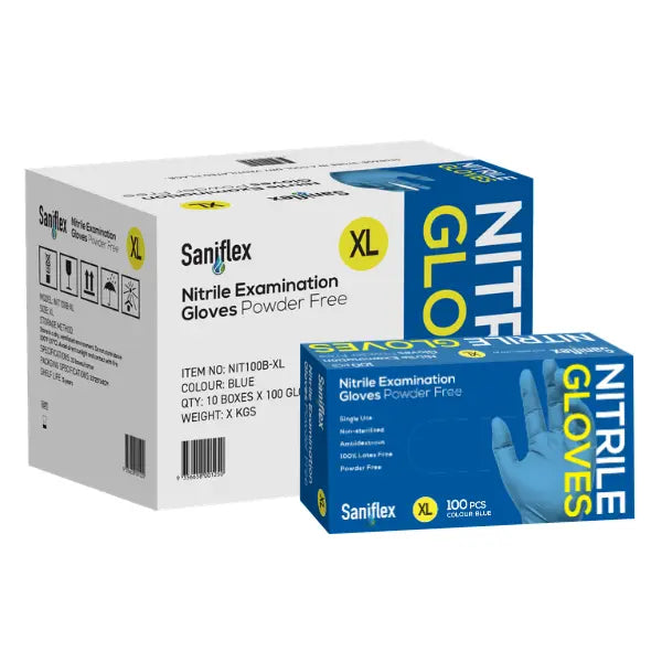 Saniflex | Nitrile Disposable Gloves Blue and Powder Free XL Box | Crystalwhite Cleaning Supplies Melbourne