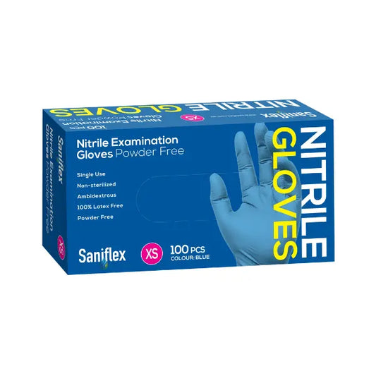 Saniflex | Nitrile Disposable Gloves Blue and Powder Free Extra Small | Crystalwhite Cleaning Supplies Melbourne