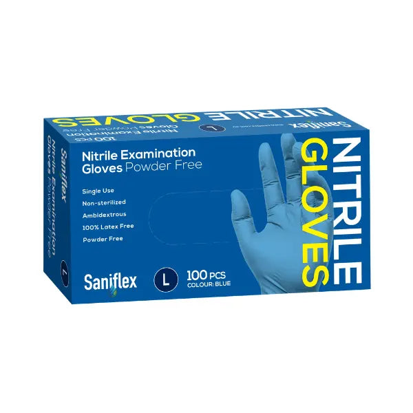 Saniflex | Nitrile Disposable Gloves Blue and Powder Free Large | Crystalwhite Cleaning Supplies Melbourne