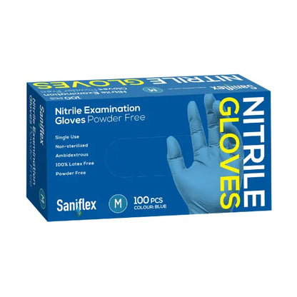 Saniflex | Nitrile Disposable Gloves Blue and Powder Free Medium | Crystalwhite Cleaning Supplies Melbourne