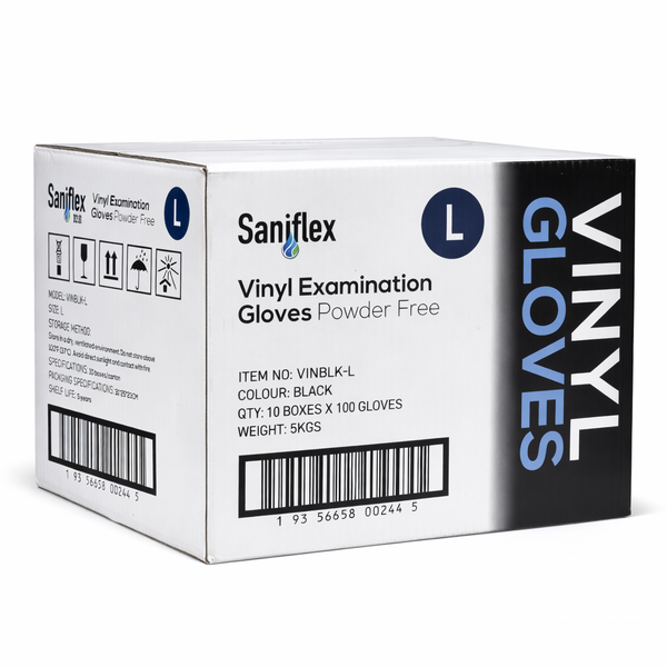 Saniflex | Black Vinyl Gloves Box Large | Crystalwhite Cleaning Supplies Melbourne