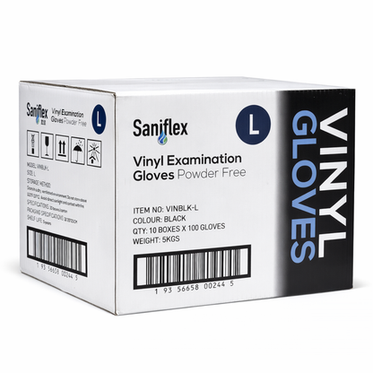 Saniflex | Black Vinyl Gloves Box Large | Crystalwhite Cleaning Supplies Melbourne