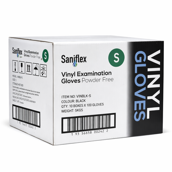 Saniflex | Black Vinyl Gloves Box Small | Crystalwhite Cleaning Supplies Melbourne