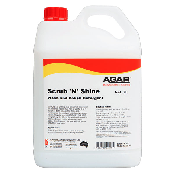 Agar | Agar Scrub N Shine Wash and Polish Detergent 5Lt | Crystalwhite Cleaning Supplies Melbourne