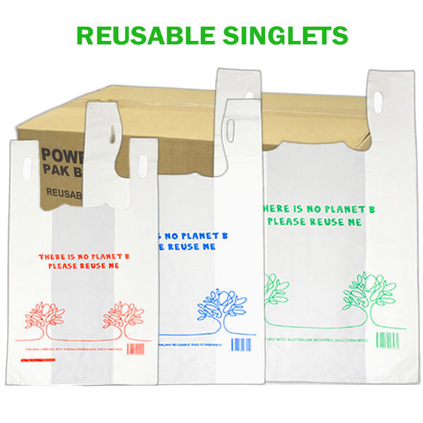 Pluspak | Reuseable 9.5Kg Printed Plastic Carry Bags 37UM | Singlet | Crystalwhite Cleaning Supplies Melbourne