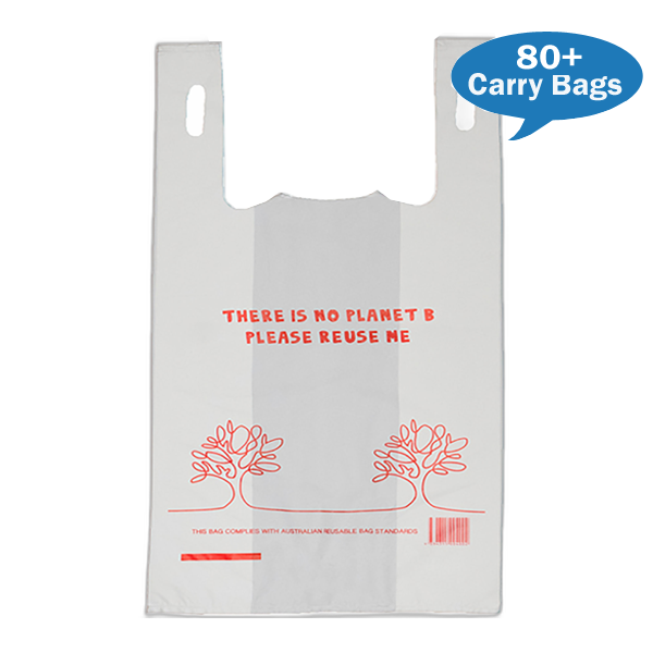 Pluspak | Reuseable 9.5Kg Printed Plastic Carry Bags 37UM | Singlet | Crystalwhite Cleaning Supplies Melbourne
