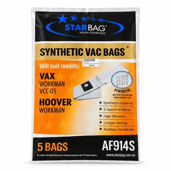 CleanStar Pty Ltd | Starbag AF914S Synthetic Vacuum Cleaner Bags | Crystalwhite Cleaning Supplies Melbourne
