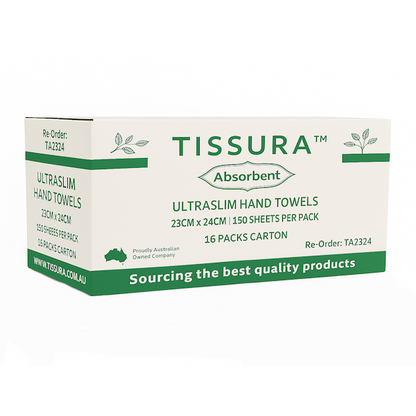 Tissura | Absorbent Ultraslim Hand Towel 23 X 24cm 2400 Sheets | Crystalwhite Cleaning Supplies Melbourne