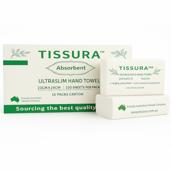 Tissura | Absorbent Ultraslim Hand Towel 23 X 24cm 2400 Sheets | Crystalwhite Cleaning Supplies Melbourne
