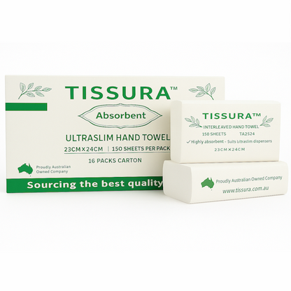 Tissura | Absorbent Ultraslim Hand Towel 23 X 24cm 2400 Sheets | Crystalwhite Cleaning Supplies Melbourne