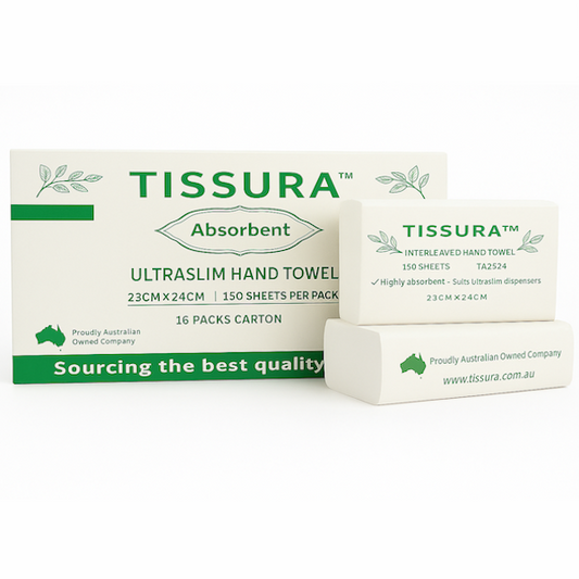 Tissura | Absorbent Ultraslim Hand Towel 23 X 24cm 2400 Sheets | Crystalwhite Cleaning Supplies Melbourne