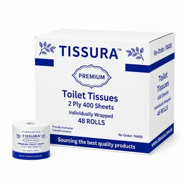 Tissura | Toilet Paper 48 Roll 400 Sheet Individually Wrapped | Crsytalwhite Cleanign Supplies Melbourne.
