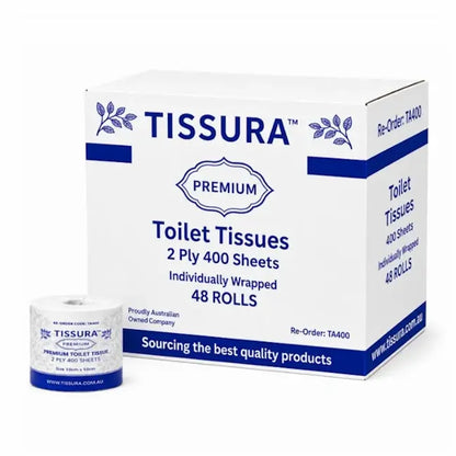 Tissura | Toilet Paper 48 Roll 400 Sheet Individually Wrapped | Crsytalwhite Cleanign Supplies Melbourne.
