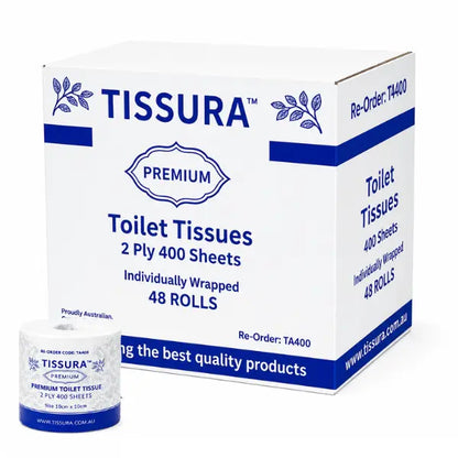 Tissura | Toilet Paper 48 Roll 400 Sheet Individually Wrapped | Crsytalwhite Cleanign Supplies Melbourne.