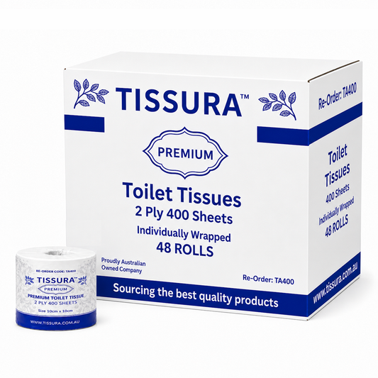Tissura | Toilet Paper 48 Roll 400 Sheet Individually Wrapped | Crsytalwhite Cleanign Supplies Melbourne.