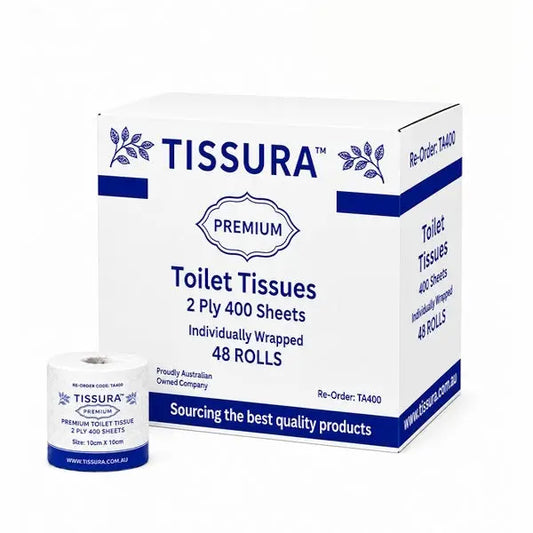Tissura | Toilet Paper 48 Roll 400 Sheet Individually Wrapped | Crsytalwhite Cleanign Supplies Melbourne.