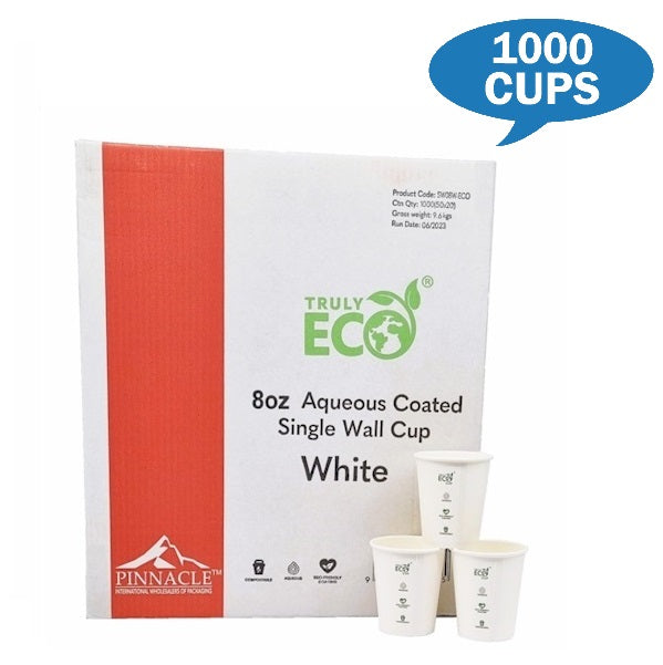 Truly Eco | 8oz Aqueous Coated Single Wall Cups | Crystalwhite Cleaning Supplies Melbourne