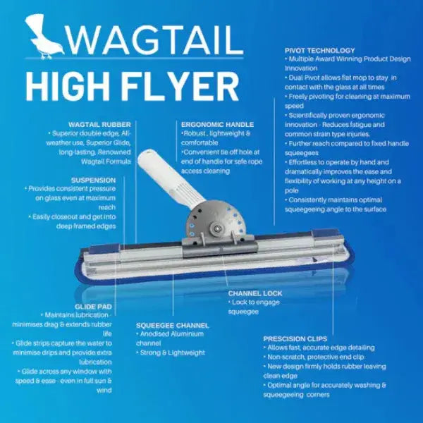 Wagtail | Wagtail High Flyer Two in One Squeegee with Washer 7" to 22" | Crystalwhite Cleaning Supplies Melbourne