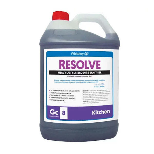 Whiteley | Resolve 5Lt All Purpose Detergent and Sanitiser | Crystalwhite Cleaning Supplies Melbourne