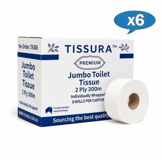 Wholesale Tissura | Premium Jumbo Toilet Paper 2Ply Roll Individually Wrapped 6 Boxes | Crystalwhite Cleaning Supplies Melbourne