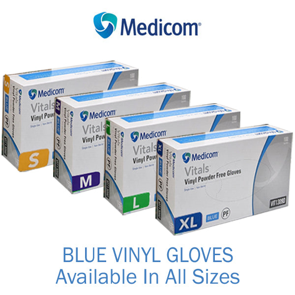 Medicom Vital Blue Vinyl Gloves Powdered Free Collection | Crystalwhite Cleaning Supplies