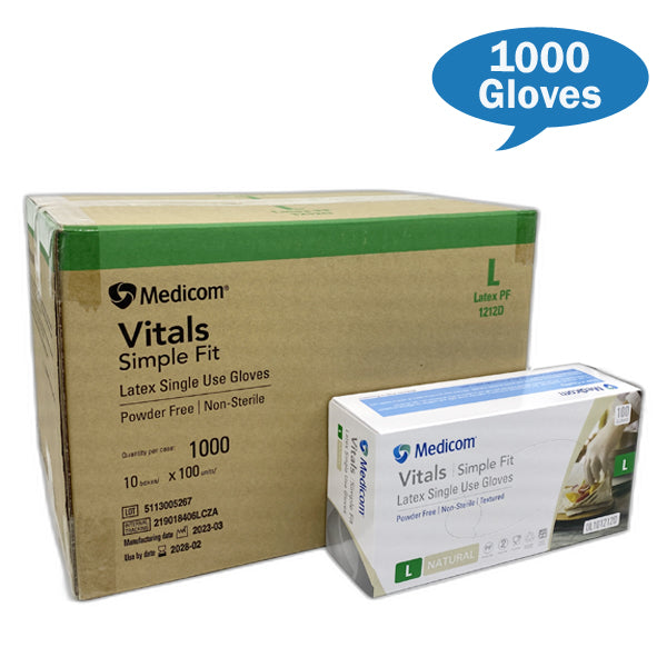 Medicom | Vital Latex Gloves Powdered Free Large Carton Quantity | Crystalwhite Cleaning Supplies Melbourne