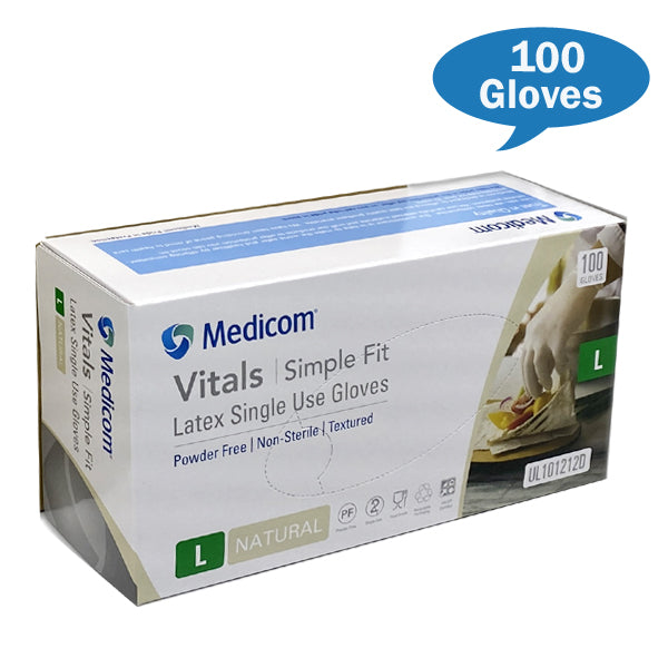 Medicom | Vital Latex Gloves Powdered Free Large | Crystalwhite Cleaning Supplies Melbourne