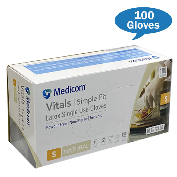 Medicom | Vital Latex Gloves Powdered Free Small | Crystalwhite Cleaning Supplies Melbourne