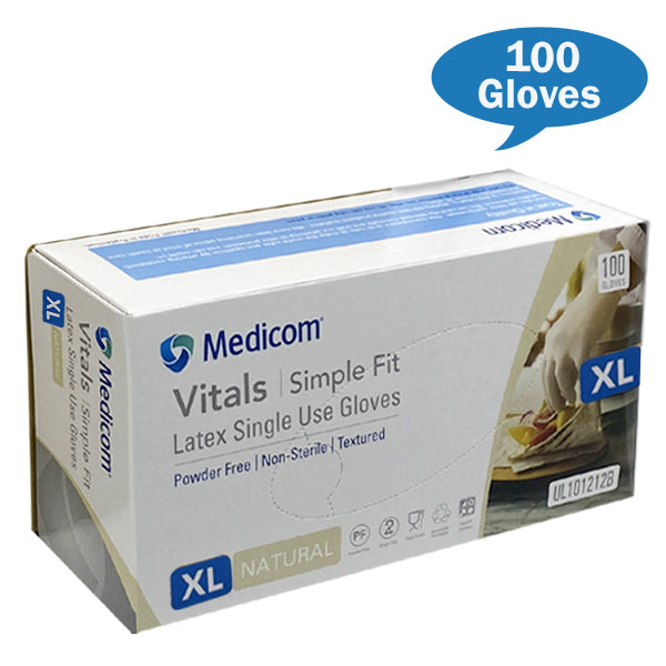 Medicom | Vital Latex Gloves Powdered Free Extra Large | Crystalwhite Cleaning Supplies Melbourne