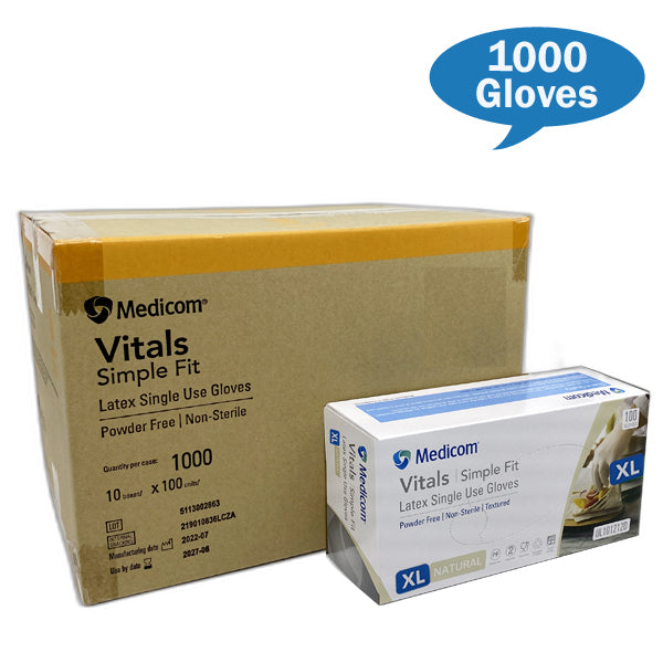 Medicom | Vital Latex Gloves Powdered Free Extra Large Carton Quantity | Crystalwhite Cleaning Supplies Melbourne