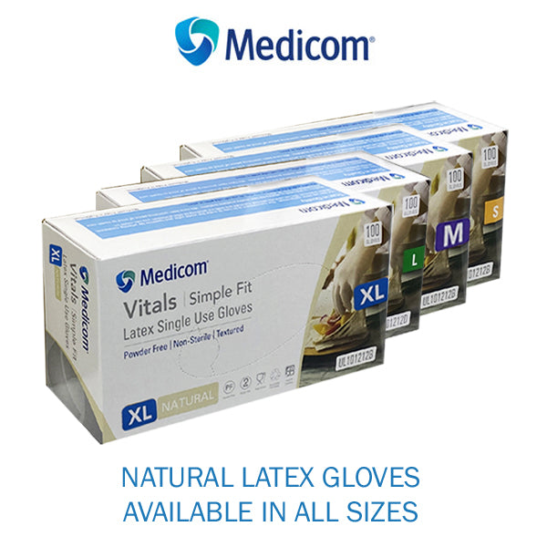 Medicom | Vital Latex Gloves Powdered Free Group | Crystalwhite Cleaning Supplies Melbourne