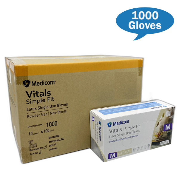 Medicom | Vital Latex Gloves Powdered Free Medium Carton Quantity | Crystalwhite Cleaning Supplies Melbourne