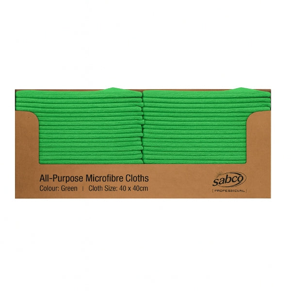 Sabco | All Purpose 40 X 40 cm Green Microfibre Cloths | Crystalwhite Cleaning Supplies Melbourne