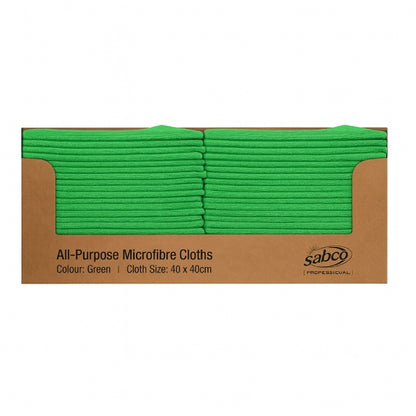 Sabco | All Purpose 40 X 40 cm Green Microfibre Cloths | Crystalwhite Cleaning Supplies Melbourne