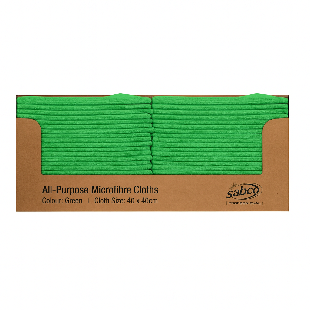 Sabco | All Purpose 40 X 40 cm Green  Microfibre Cloths | Crystalwhite Cleaning Supplies Melbourne
