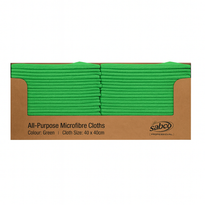 Sabco | All Purpose 40 X 40 cm Green  Microfibre Cloths | Crystalwhite Cleaning Supplies Melbourne