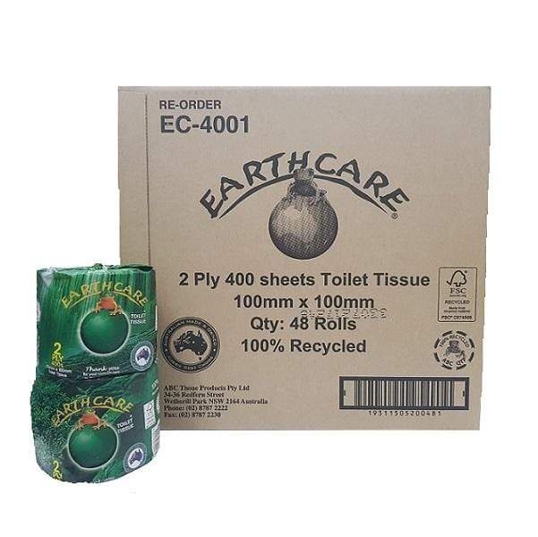 Queensland | Earthcare Toilet Tissue 2ply 48 Rolls X 400 Sheets 100% Recycled Paper | Crystalwhite Cleaning Supplies Melbourne