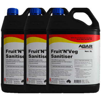 Agar | Fruit N Veg Sanitiser 3 X 5Lt | Crystalwhite Cleaning Supplies Melbourne