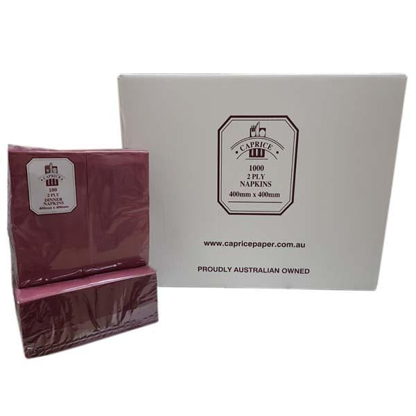 Caprice | 2ply Dinner Napkins GT Fold Burgundy | Crystalwhite Cleaning Supplies Melbourne