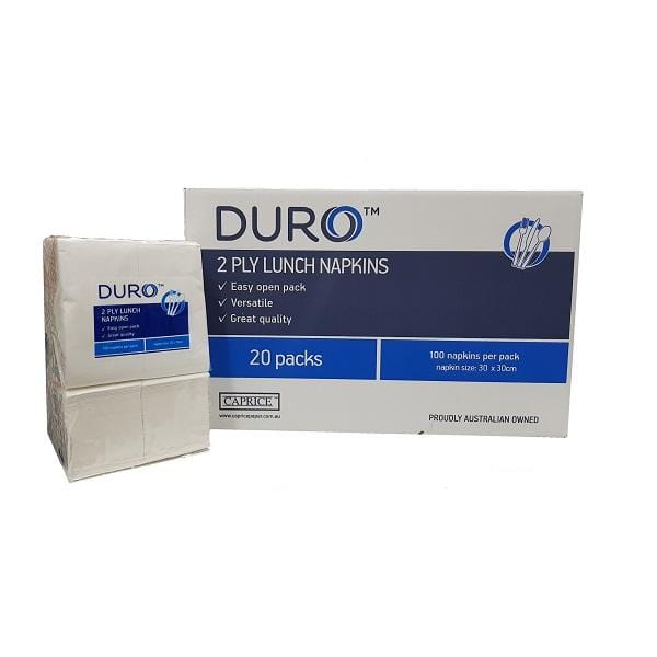 Caprice | Duro Lunch Napkins 2Ply White GT Fold 2000 | Crystalwhite Cleaning Supplies Melbourne