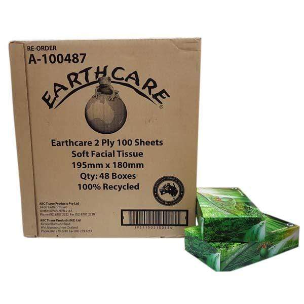 Queensland | Earthcare Facial Tissue 2Ply 100 Sheets X 48 Boxes 100% Recycled Paper | Crystalwhite Cleaning Supplies Melbourne