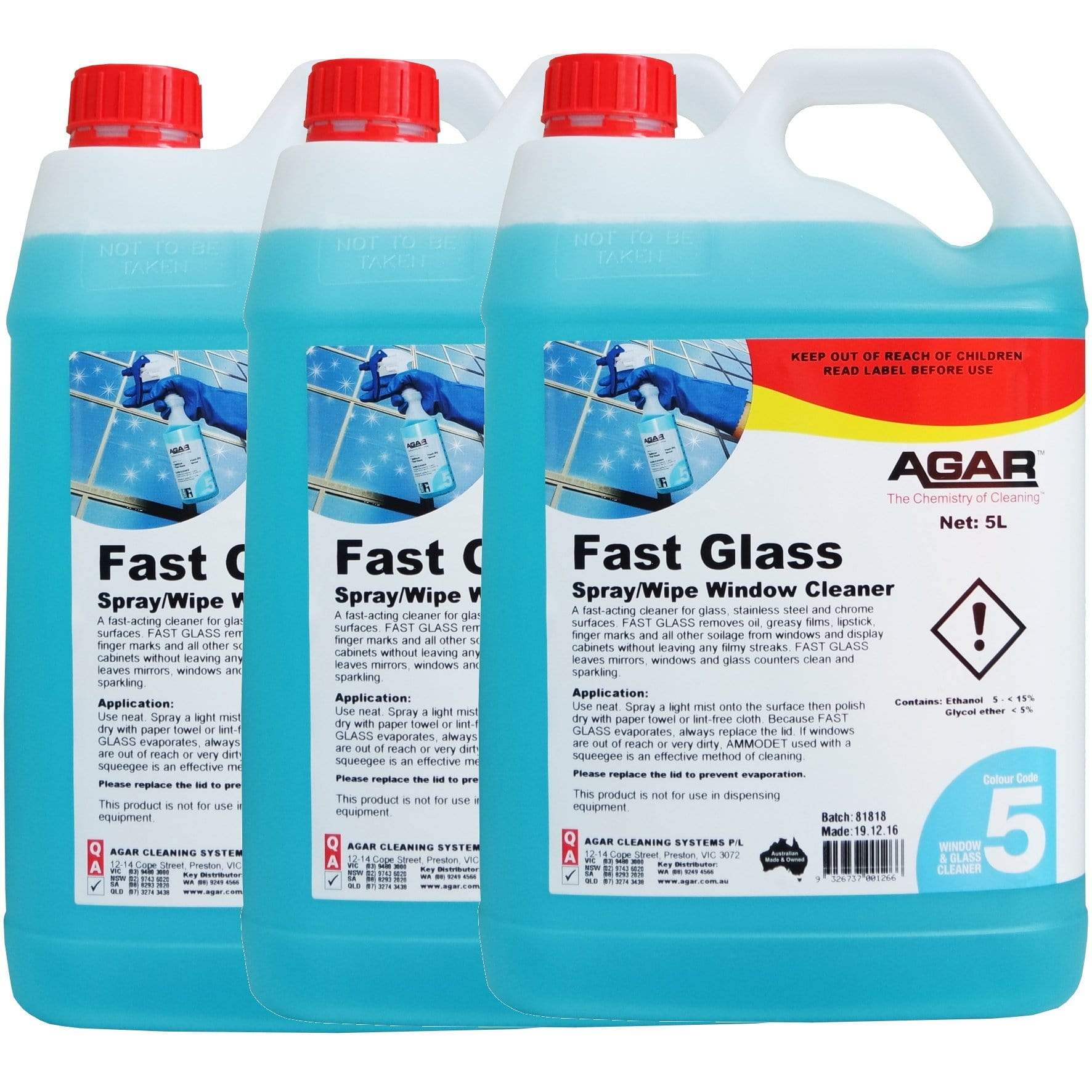Agar | Fast Glass 3 X 5Lt | Crystalwhite Cleaning Supplies Melbourne
