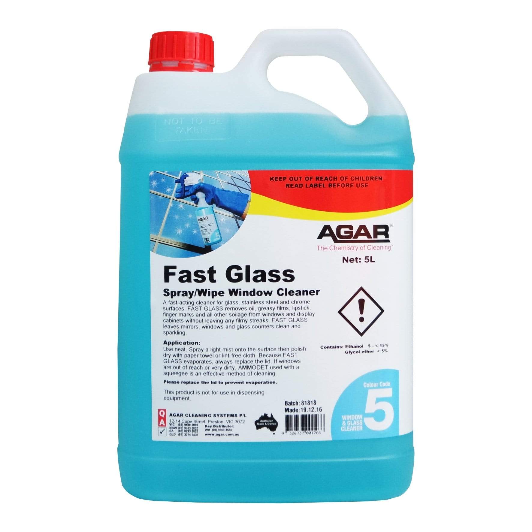Agar | Fast Glass 5Lt | Crystalwhite Cleaning Supplies Melbourne