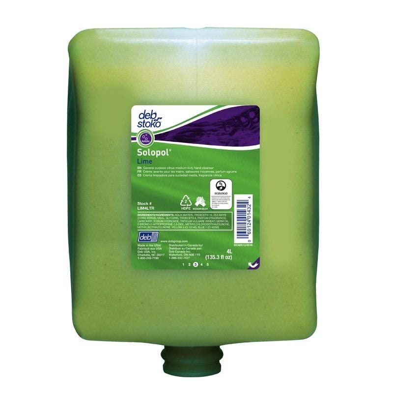 DEB | Solopol Lime Hand Cleanser 4 x 4L Cartridges | Crystalwhite Cleaning Supplies Melbourne